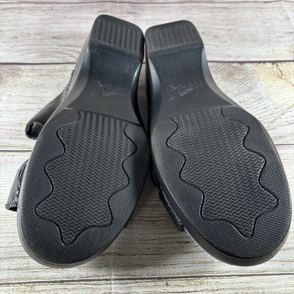 Dansko Womens 38 7.5-8 Sandals Sela Black Patent Leather Slide Wedge Open Toe - Picture 8 of 8